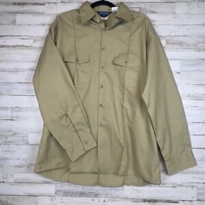 Vtg TOPPS Work Shirt Mens XL Khaki Long Sleeve Button Up Made In USA 80s 90s